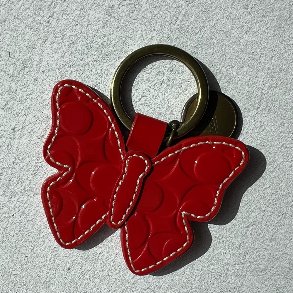 Coach Embossed Red Patent Leather Butterfly Keyring Bag Charm